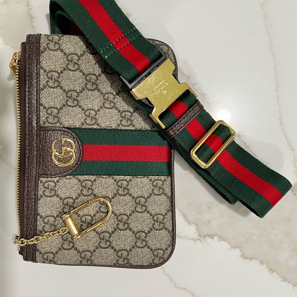 Gucci GG Supreme Crossbody Bag in Beige/Brown with Green-Red Web - Picture 2 of 13